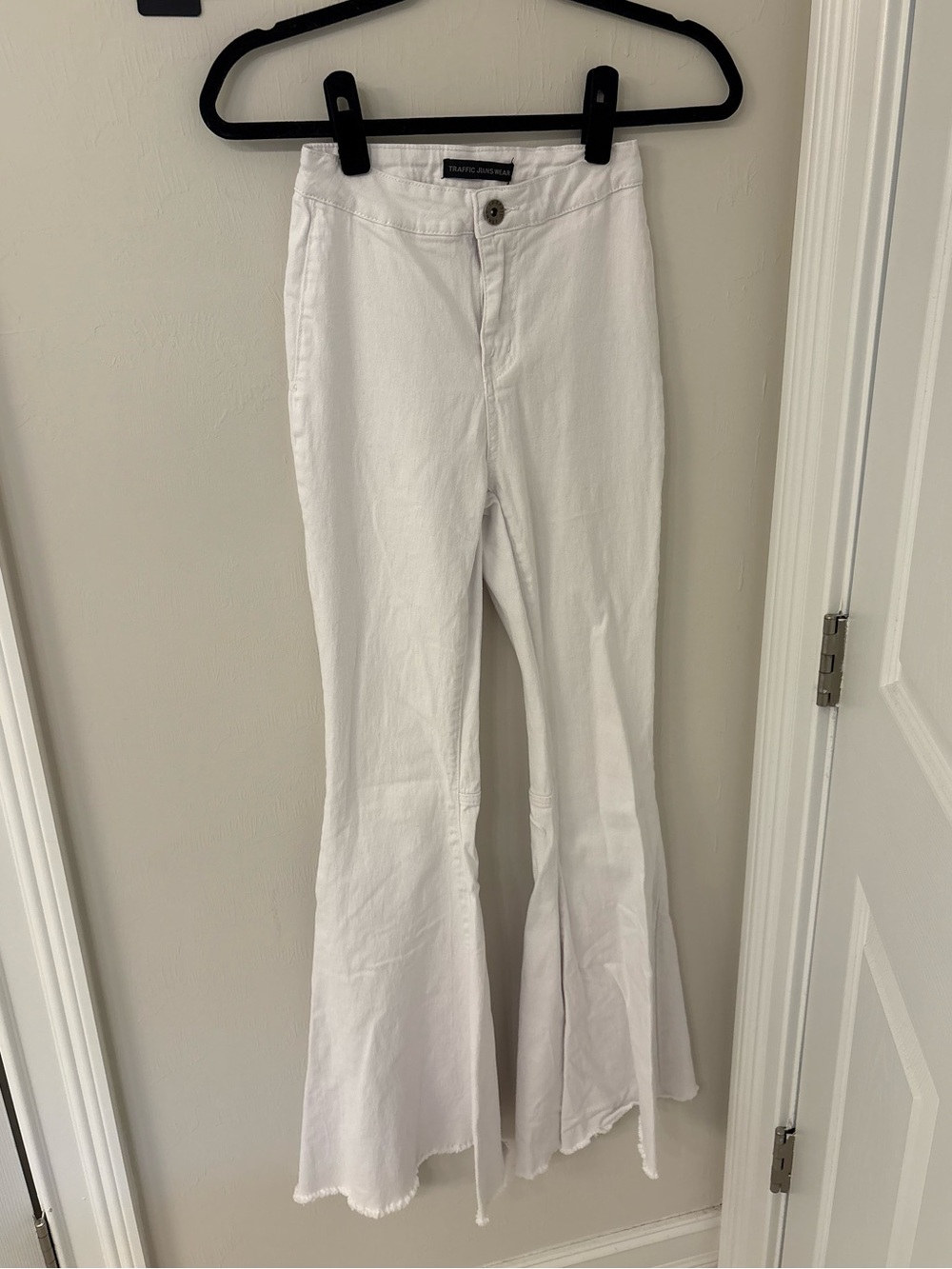 White Flared Bell Bottom Jeans with Raw Hem